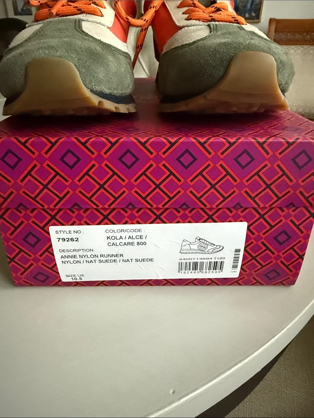 Tory Burch Orange, Olive & Cream Logo Runner Sneakers - Picture 3 of 8